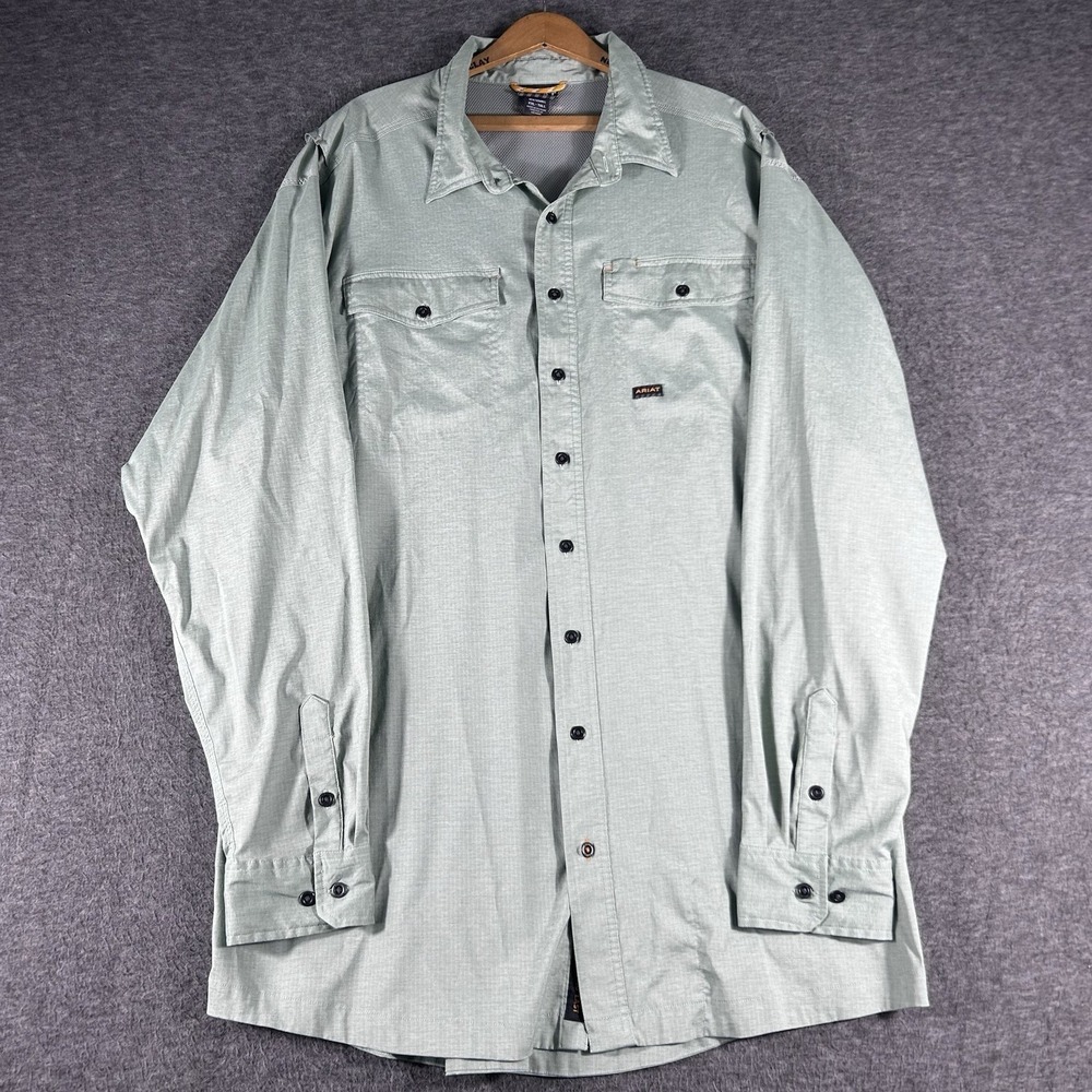 Ariat Shirt Men Rebar‎ Workwear Ripstop Western Long Sleeve Color Green Size XXL